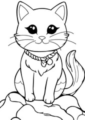 coloring book cat with a bow