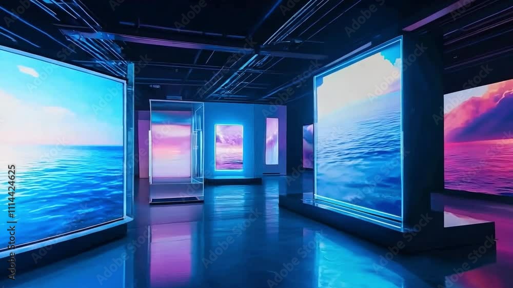 Poster captivating digital art installations displaying stunning oceanic visuals and dynamic lighting on sc