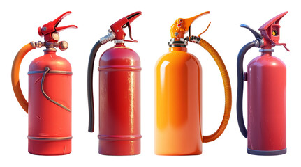 Obraz premium Fire Extinguishers Collection Isolated on Transparent Background