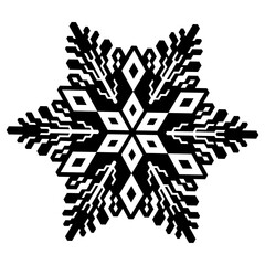 A vector image of a snowflake with a geometric symmetrical shape and sharp edges.