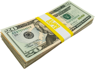 A Bundle Of 20 Dollar Notes Isolated On a White Background, Twenty Dollars Bundle Currency Note Isolated On a White Background, USA Currency Notes PNG, USA currency Note Clipart 