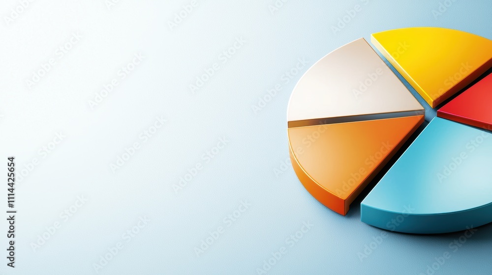 Poster a colorful pie chart on a subtle background, representing data distribution and analysis, ideal for 