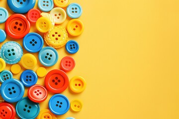 Fototapeta premium A bunch of colorful buttons are scattered on a yellow background