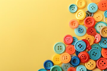 Fototapeta premium A bunch of colorful buttons are scattered on a yellow background