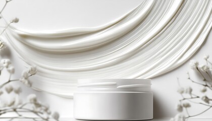 Obraz premium Three dollops of white moisturizer cream with plenty of copy space image