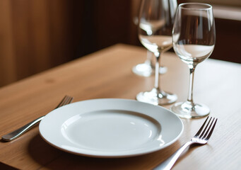 table sets plate fork two wine