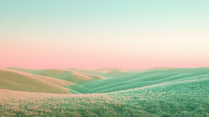 Fototapeta premium A serene landscape featuring rolling hills with a pastel sky, creating a tranquil and dreamy atmosphere.