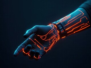 Fototapeta premium Glowing smart tattoo with AIdriven health monitoring, sleek geometric design embedded into skin in modern tech setting