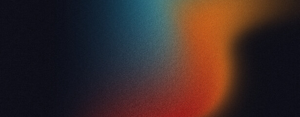 Grainy background with noisy blue orange red abstract glowing color wave, on a black backdrop a vibrant dark banner or poster design,copy space © sipon