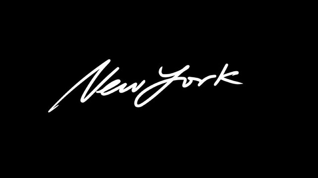 New York city name handwritten design. The video is animated frame by frame. Transparent background, alpha channel. Suitable for use as video material or motion graphics.