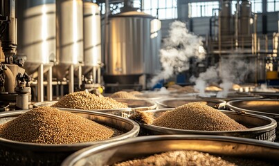 Traditional grain-based liquor brewing process, showcasing fermentation, distilled spirits, and the craftsmanship of making fine white liquor.