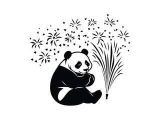 New Year's Day Panda Silhouette: Festive Black-and-White Designs