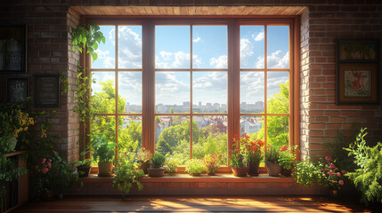 Fototapeta premium Beautiful interior with large windows