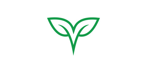 Fototapeta premium V leaf logo with line art concept,vector