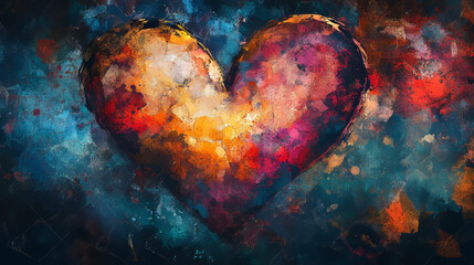 Abstract Heart Painting: Watercolor, Chiaroscuro, Expressive