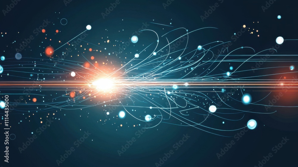 Poster dynamic light patterns with vibrant colors and intricate designs showcasing energy flows in a dark b