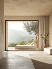 Fototapeta premium Beautiful sunny interior with large window