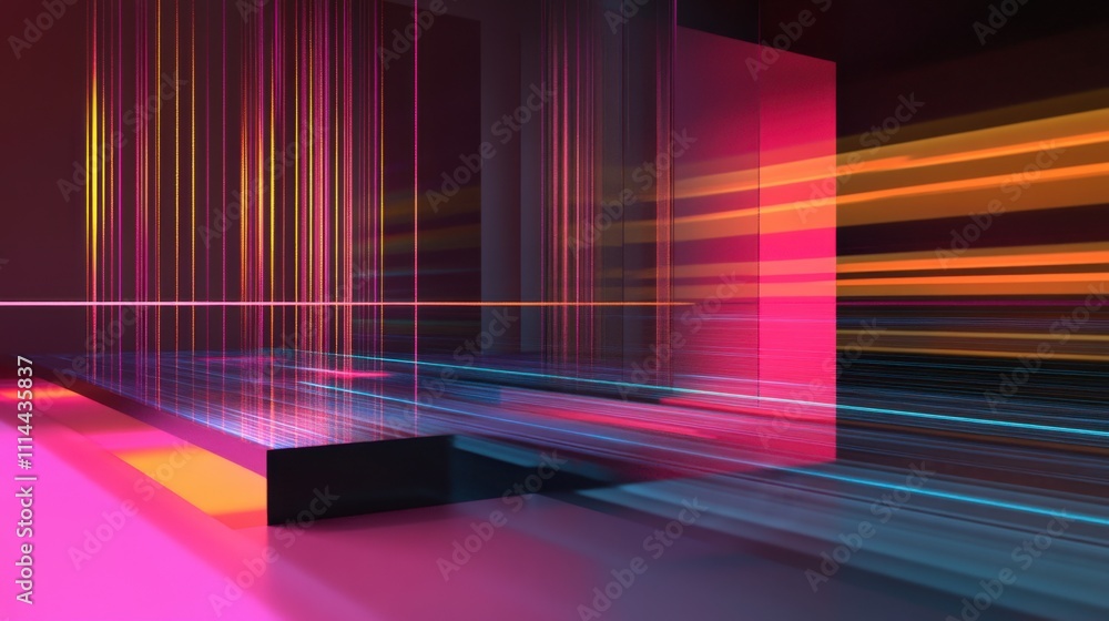 Poster vibrant abstract composition with bright lines and shapes creating a dynamic atmosphere