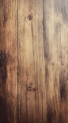 Obraz premium Close-up of weathered wood with visible grains and knots, showcasing a rich, earthy brown texture.