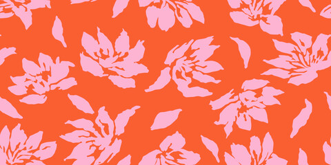 Exotic hand drawn flowers, seamless patterns with floral for fabric, textiles, clothing, wrapping paper, cover, banner, home decor, abstract backgrounds. Vector illustration.