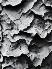 Close-up of tree bark with rough, peeling layers, showcasing intricate patterns and depth.