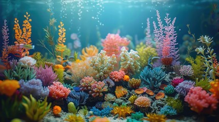 Naklejka premium A vibrant underwater scene filled with colorful coral and aquatic plants.