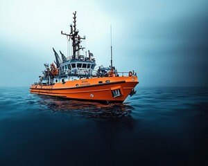 Fototapeta premium Selfdriving research vessel mapping the ocean floor autonomously, showcasing innovation in marine exploration