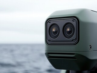 Closeup of a selfdriving ship s camera and sensor array, enabling obstacle detection and collision avoidance