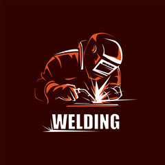Welding logo template, on the dark background, welder silhouette