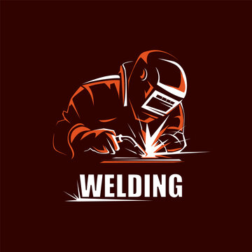 Welding logo template, on the dark background, welder silhouette