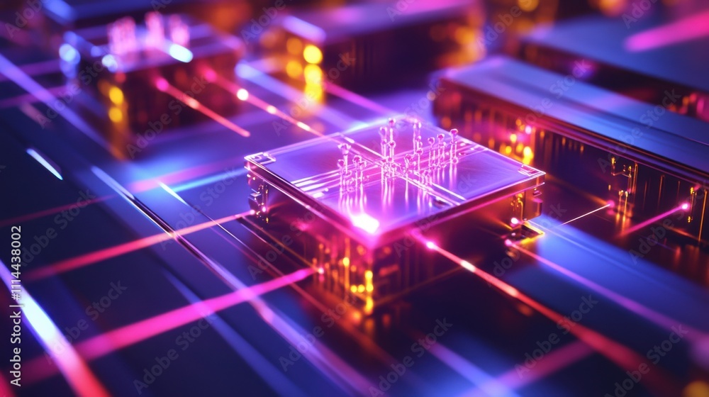 Aufkleber futuristic technology with glowing circuits and transparent chips showcasing advanced digital design
