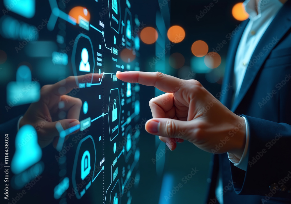 Poster futuristic touch technology enables navigation digital space enhanced data interaction