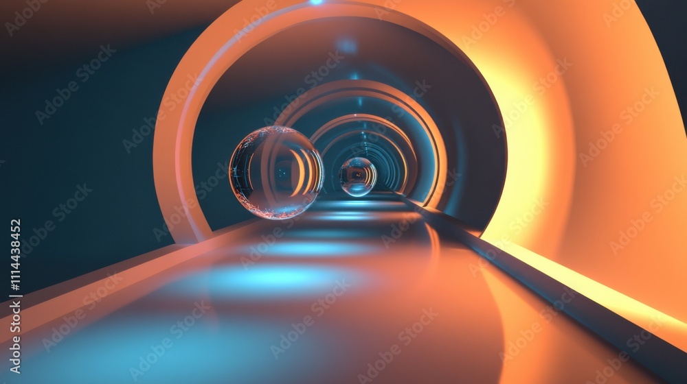 Poster abstract tunnel with glowing orbs creates a futuristic atmosphere in a vibrant setting