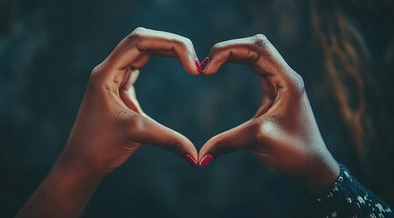 Obraz premium Woman making heart shape with hands symbolizing love and care