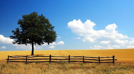 Lone Tree Stands Tall In Golden Wheat Field