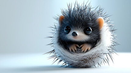 Naklejka premium A fuzzy little hedgehog is sitting in a ball