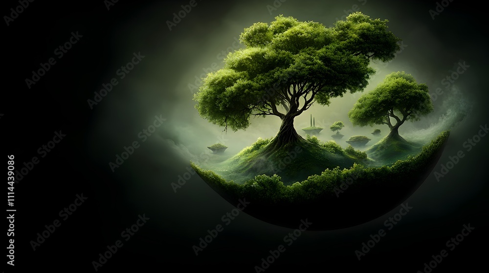 Poster mystical and otherworldly exoplanet with ethereal glowing foliage and floating landmasses a surreal 