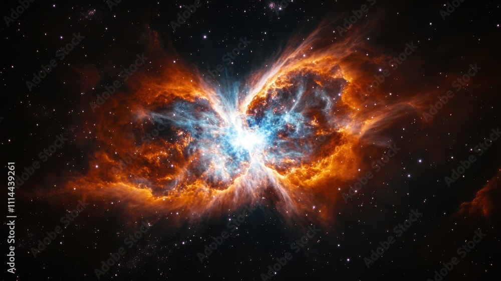 Poster celestial explosion reveals intricate patterns and vibrant colors in deep space