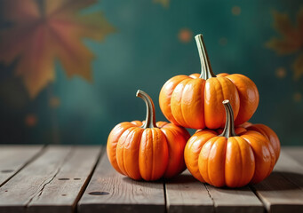 old pumpkin decorations sit worn wooden table autumnal colors faded design
