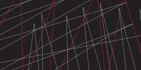 Abstract black and white geometric random chaotic lines with many squares and triangles shape. Metal grid isolated on the white background. Banner with geometric shapes, lines, stripes and triangles.