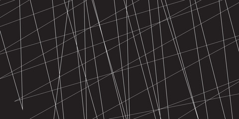 Obraz premium Abstract black and white geometric random chaotic lines with many squares and triangles shape. Metal grid isolated on the white background. Banner with geometric shapes, lines, stripes and triangles.