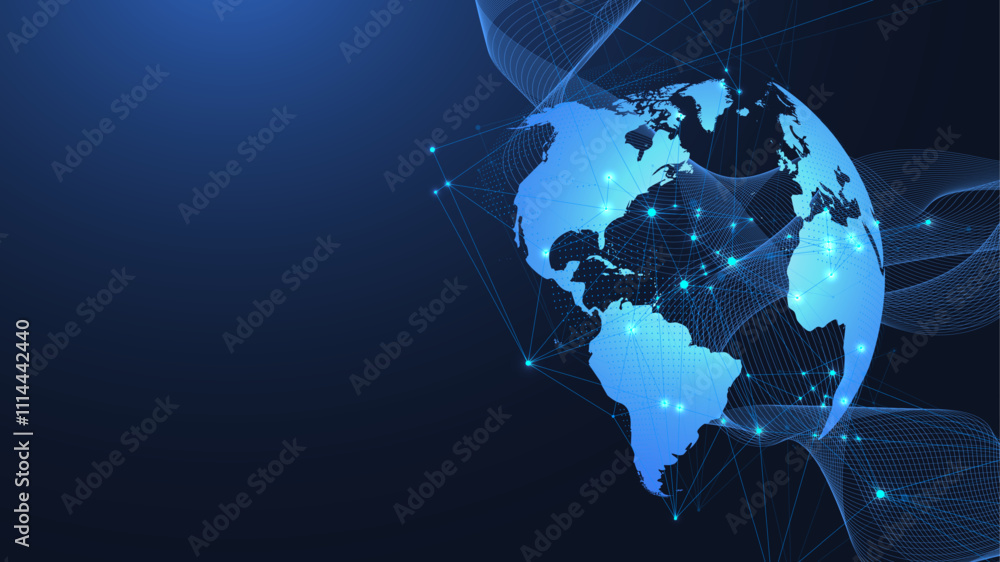 Aufkleber Global network connection concept. Big data visualization. Social network communication in the global computer networks. Internet technology. Business. Science. Vector illustration