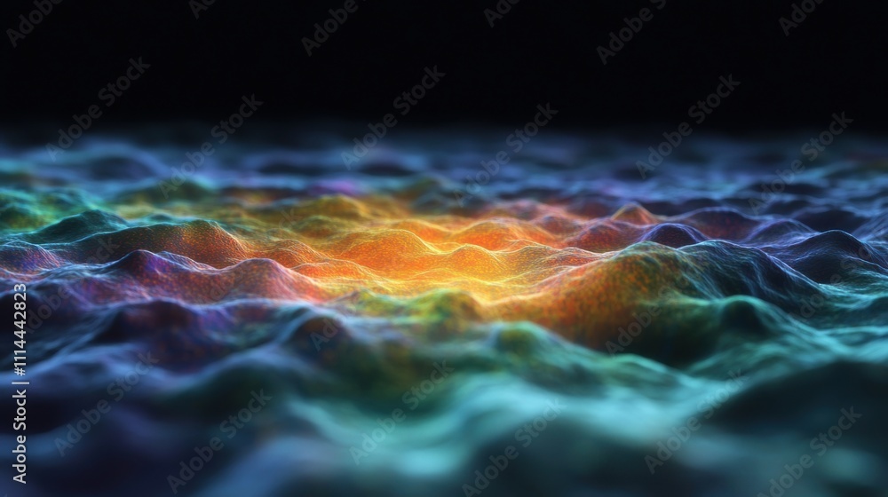 Poster vibrant abstract waves of color with neon hues in a dark environment create a surreal atmosphere