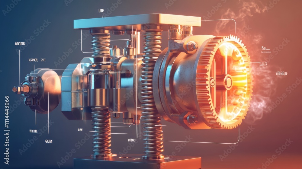 Poster detailed representation of a modern engine component showcasing technology and design elements durin