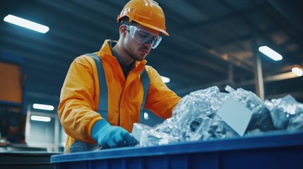 Worker Organizing Materials in Industrial Recycling Facility