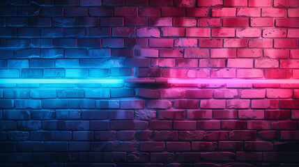 Brick wall with blue and red neon lights