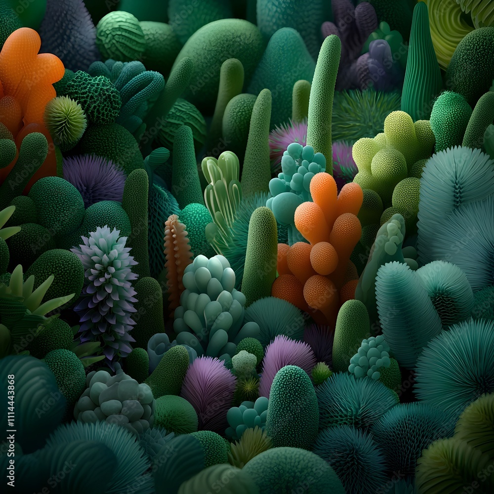 Poster vibrant verdant exoplanet with a chromatic almost hyperreal a dazzling array of alien flora in shade