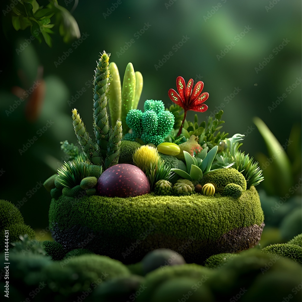 Poster lush verdant exoplanet with a vibrant chromatic and almost hyperreal a dazzling array of alien flora