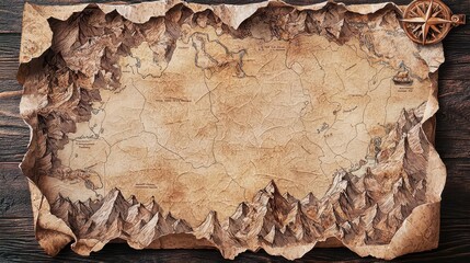 Naklejka premium A handdrawn map on parchment paper, fantasy adventure aesthetics with rich details