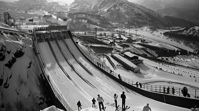 Ski Jumping Ramp in the Snowy Mountains